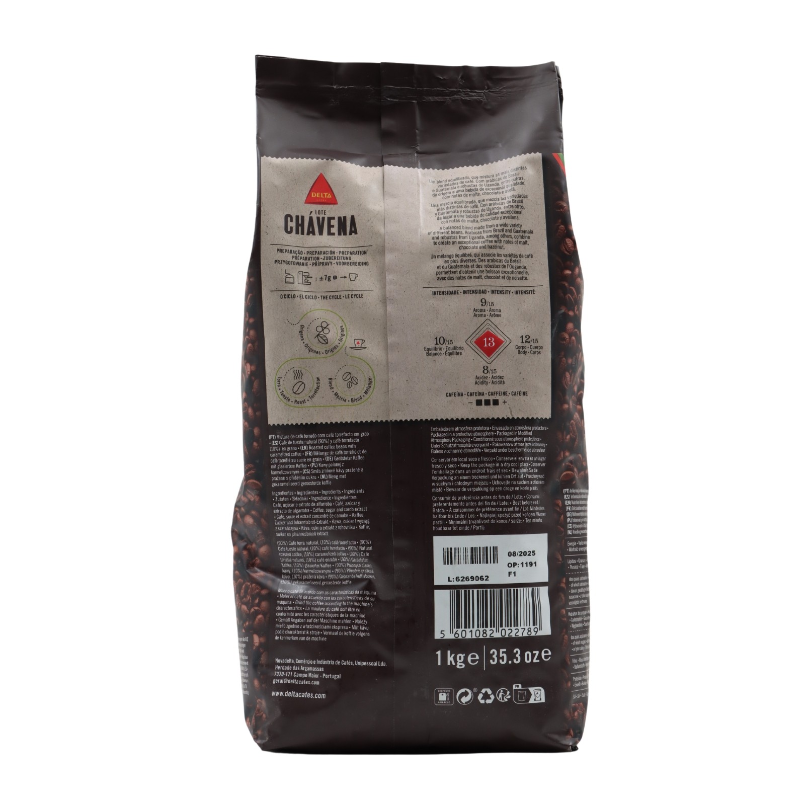 Delta Chávena Geröstete Kaffeebohnen mit karamellisiertem Kaffee 1 kilo