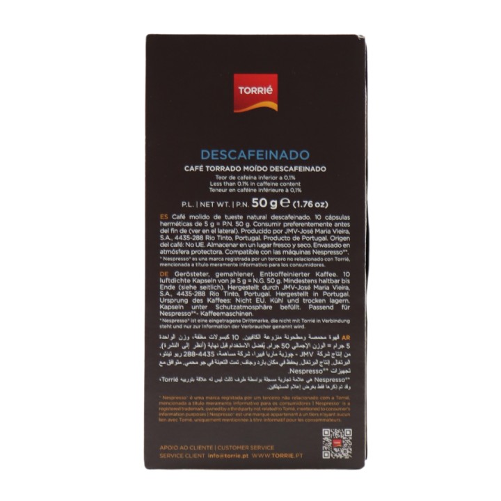 Torrié Decaf Capsule en aluminium Nespresso Compatible 10 unités
