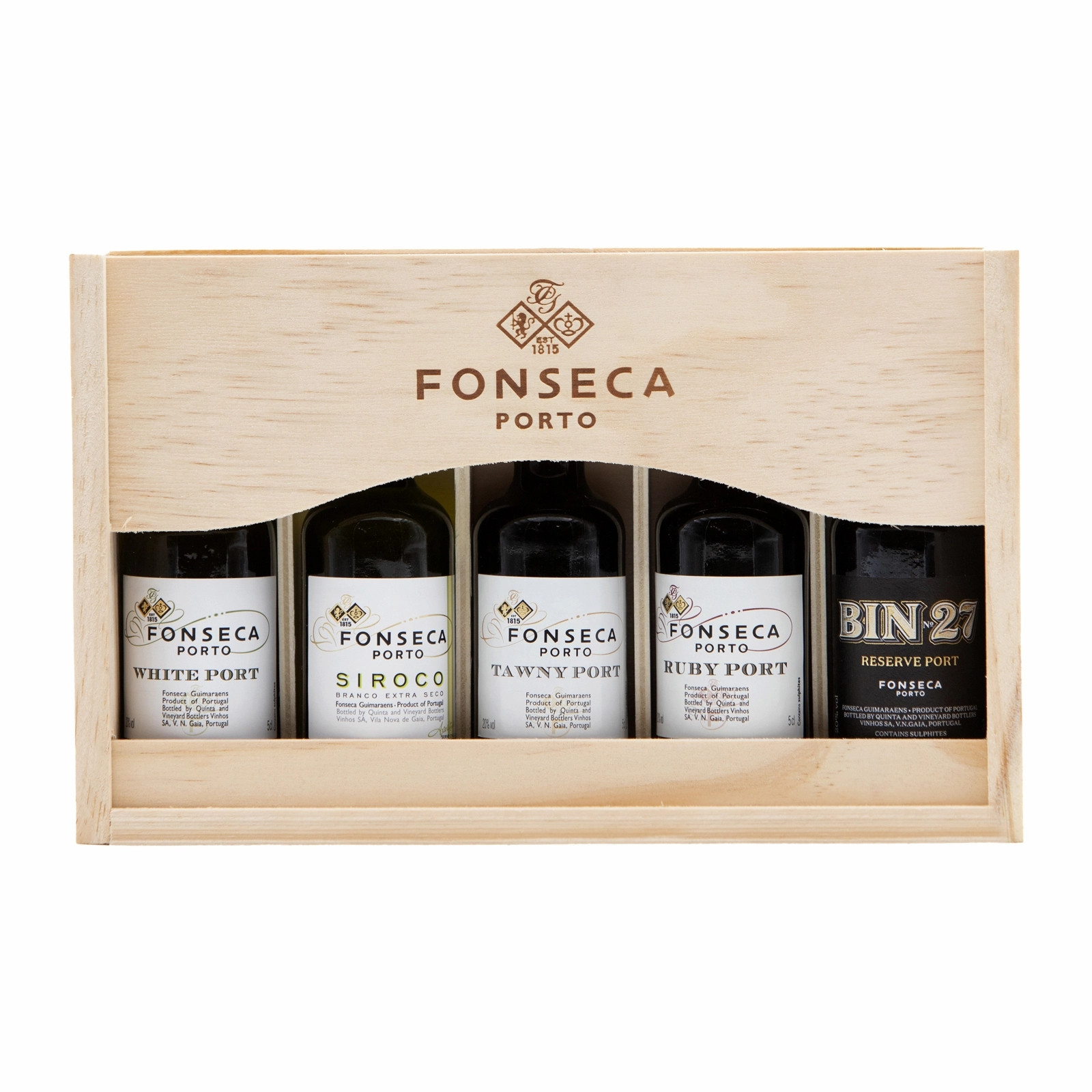 Fonseca 5 Port wines in Wooden Box